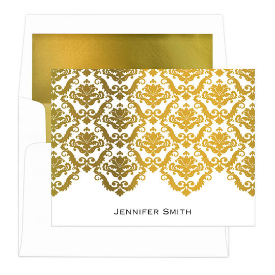 White Moroccan Gold Foil Lace Foldover Note Cards with Lined Envelopes